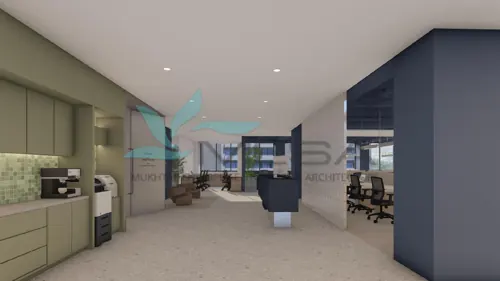 PRAL workplace, Islamabad: Work and welcome share a room. Concept visualisation.
