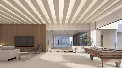 PSO fourth-floor design: A lounge for play and conversation. Concept visualisation.