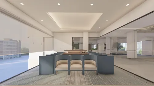 PSO fourth-floor design: Focused work at the perimeter. Concept visualisation.