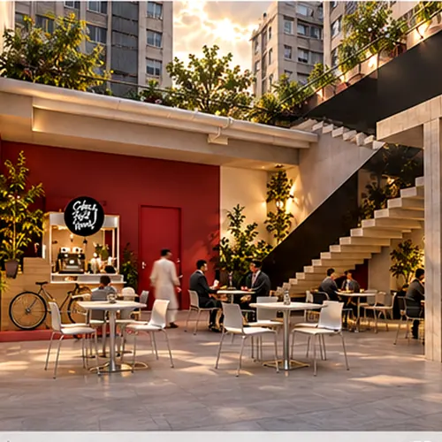 A shaded courtyard for conversation.