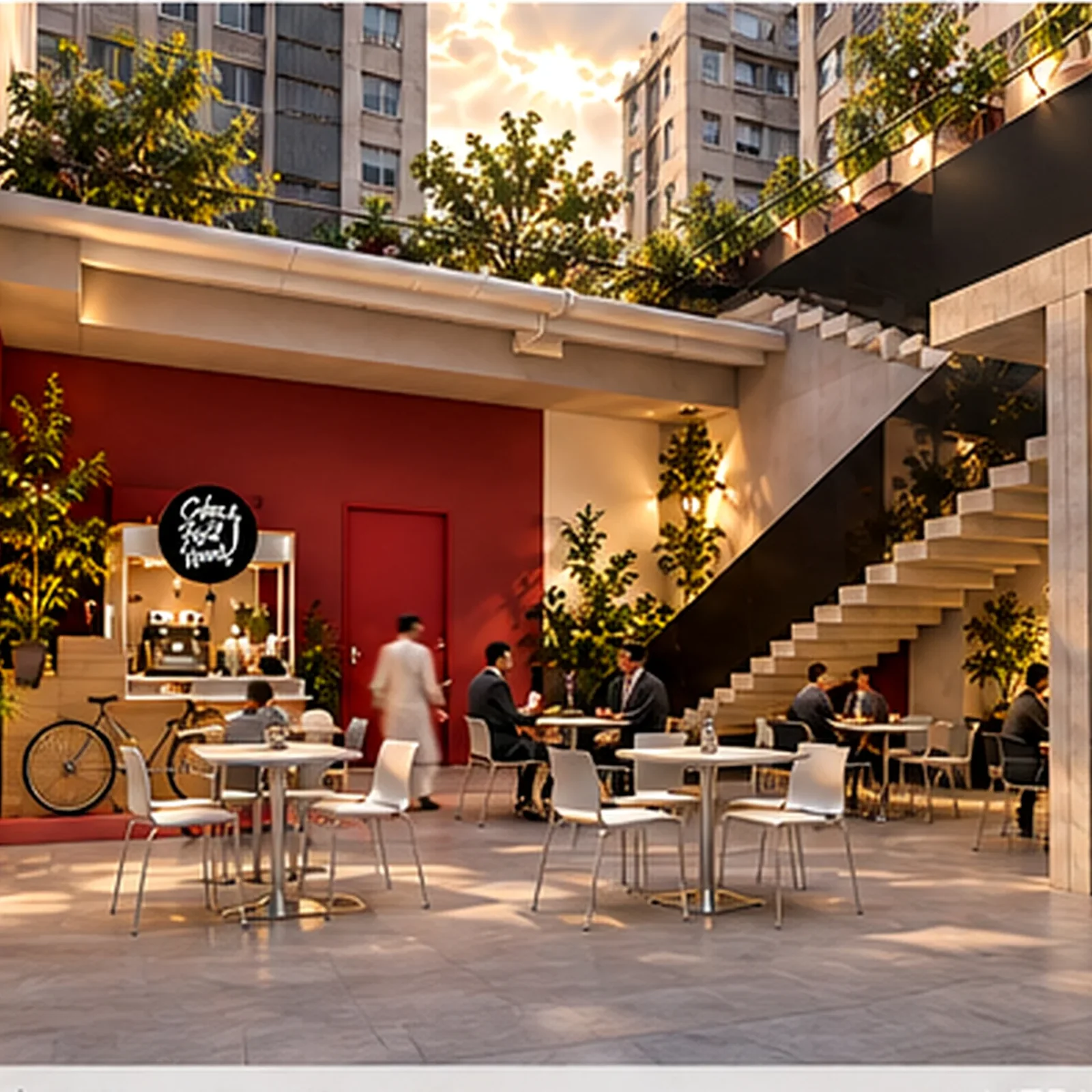 State Life Building 01 café: A shaded courtyard for conversation. Concept visualisation.