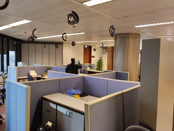 PSO 6th & 7th: Repeated blue partitions divide the existing working floor. Existing condition · 28 January 2023.